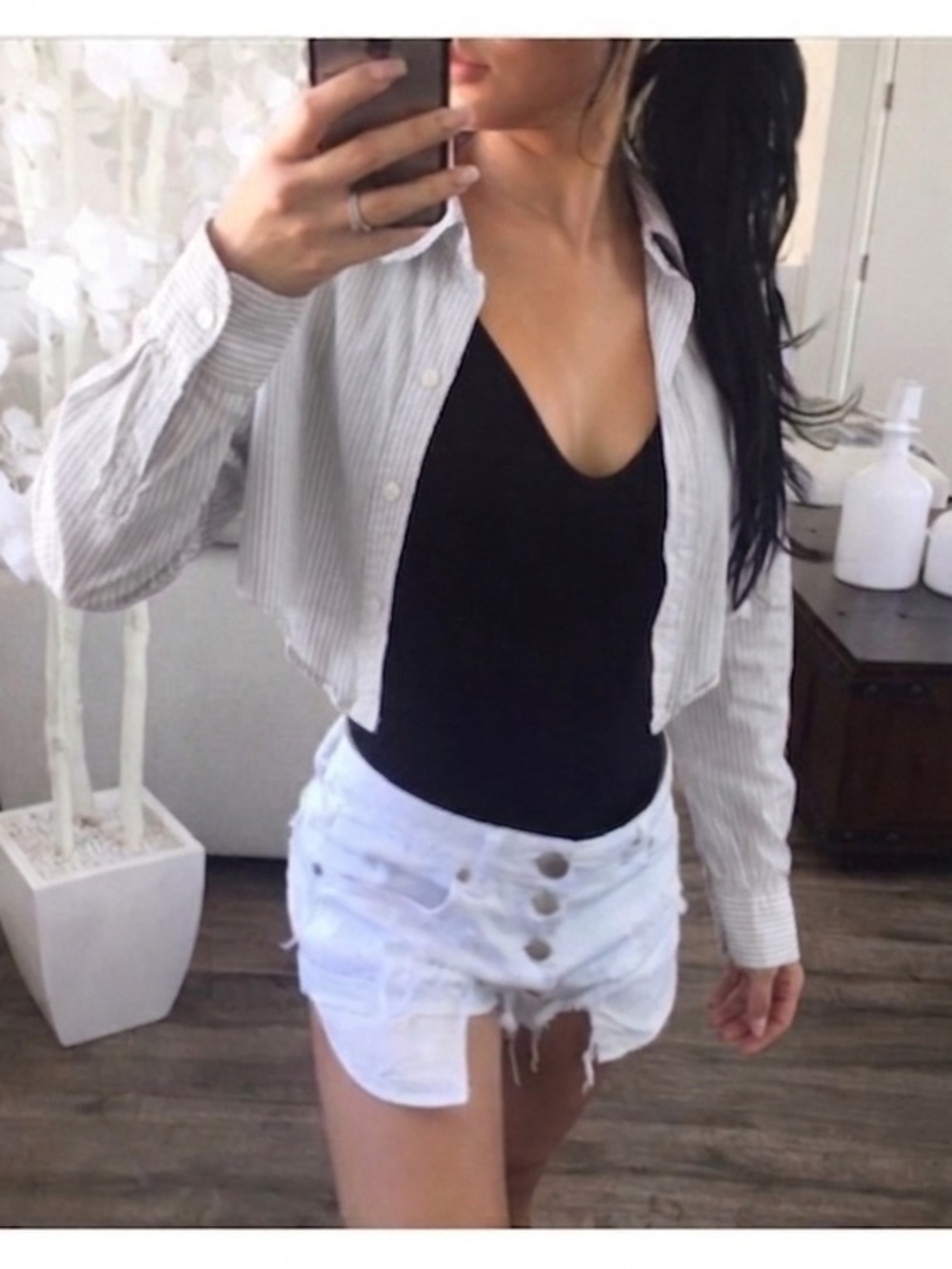 Cropped Striped Button-Down Shirt